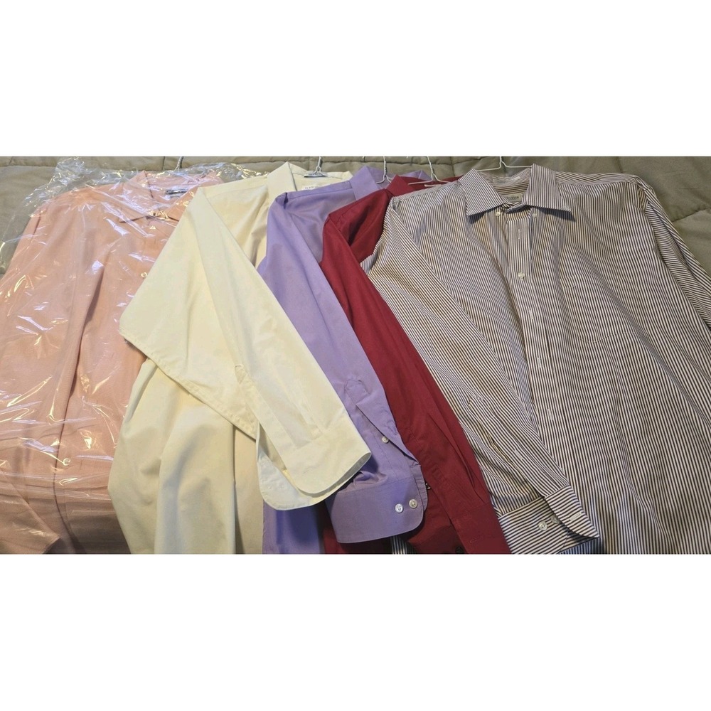 Lot 5 Van Heusen Dress Shirts 18-19 Former NFL Dennis Porter Owned Poplin Oxford